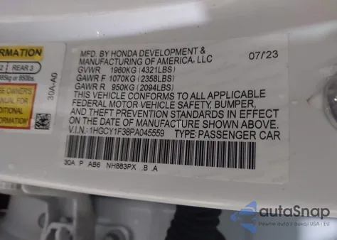 2023 Honda Accord Ex из США, поврежденный, VIN 1HGCY1F38PA045559